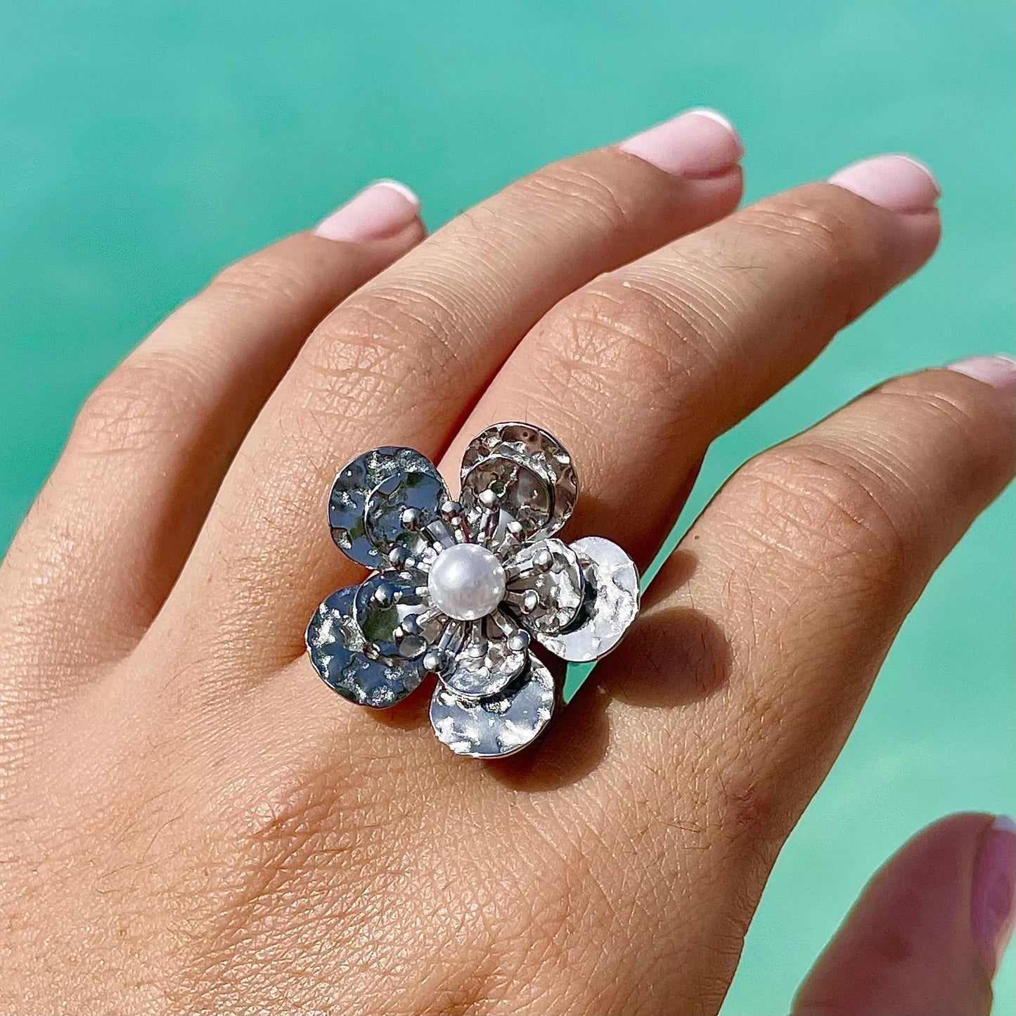 Bague fleur perle Silver
