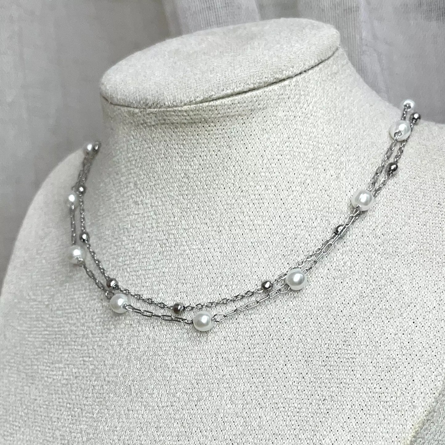 Collier double perle Silver
